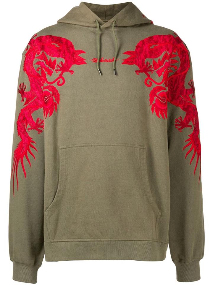 Maharishi Dragon Embroidered Hoodie - Green