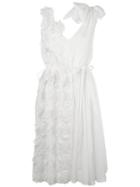Rochas Floral Applique Belted Dress, Women's, Size: 40, White, Silk/cotton
