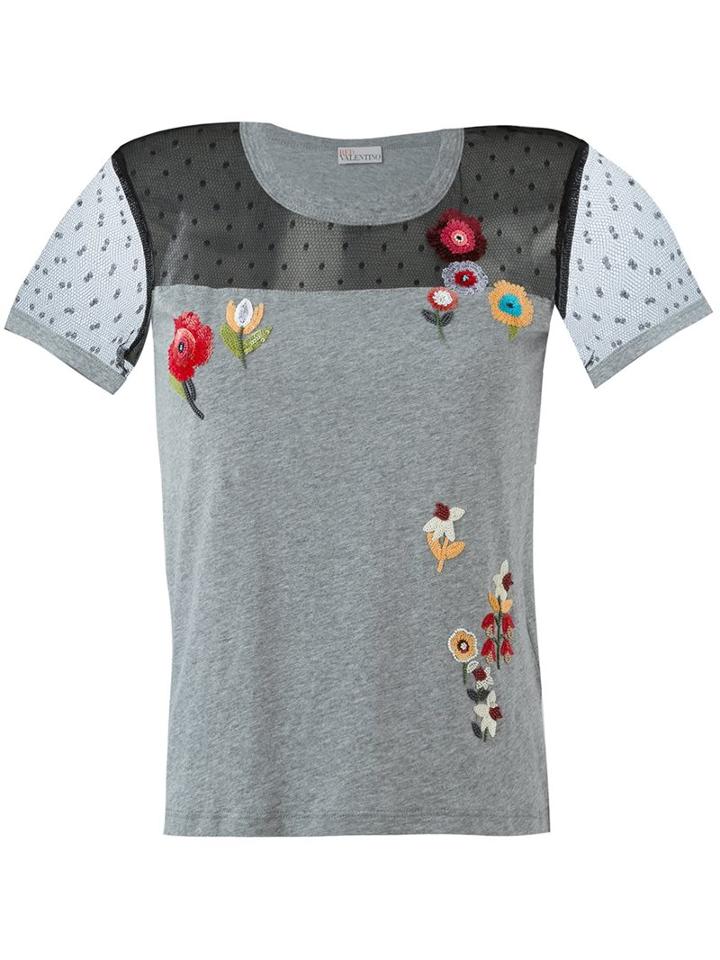 Red Valentino Floral Sequinned T-shirt, Women's, Size: Large, Grey, Polyamide/cotton