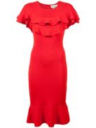 Sachin & Babi Frilled Fitted Dress - Red