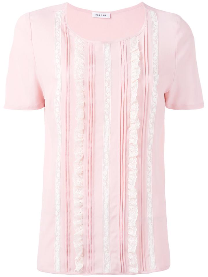 P.a.r.o.s.h. Frilled Panel T-shirt, Women's, Pink/purple, Acetate/silk/cotton/polyamide