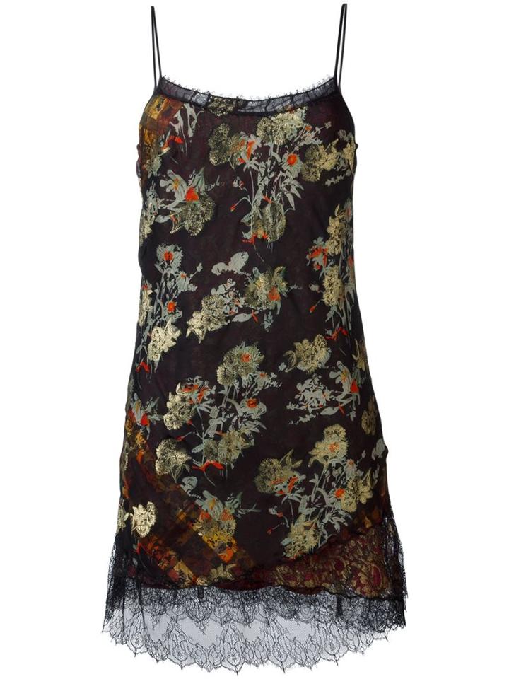 Etro Lace Trim Floral Dress, Women's, Size: 40, Black, Silk/nylon/metallic Fibre