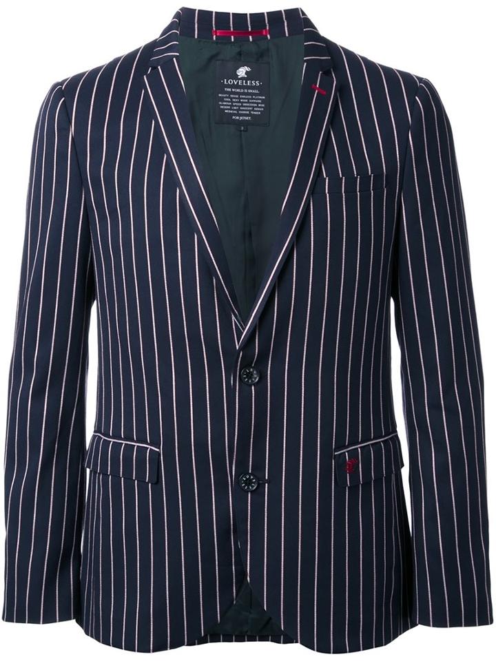 Loveless Striped Blazer, Men's, Size: 3, Black, Polyester