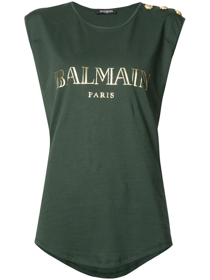 Balmain - Logo T-shirt - Women - Cotton - 42, Women's, Green, Cotton