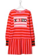 Kenzo Kids Striped Pattern Knitted Dress - Orange