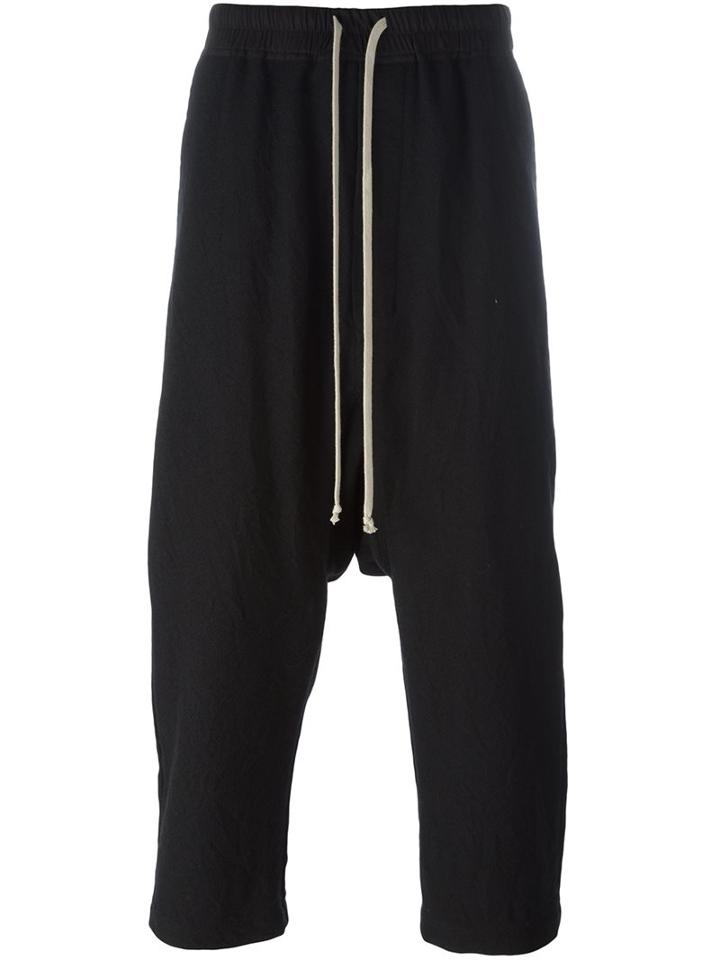 Rick Owens Drop-crotch Cropped Trousers, Men's, Size: 48, Black, Cotton/virgin Wool