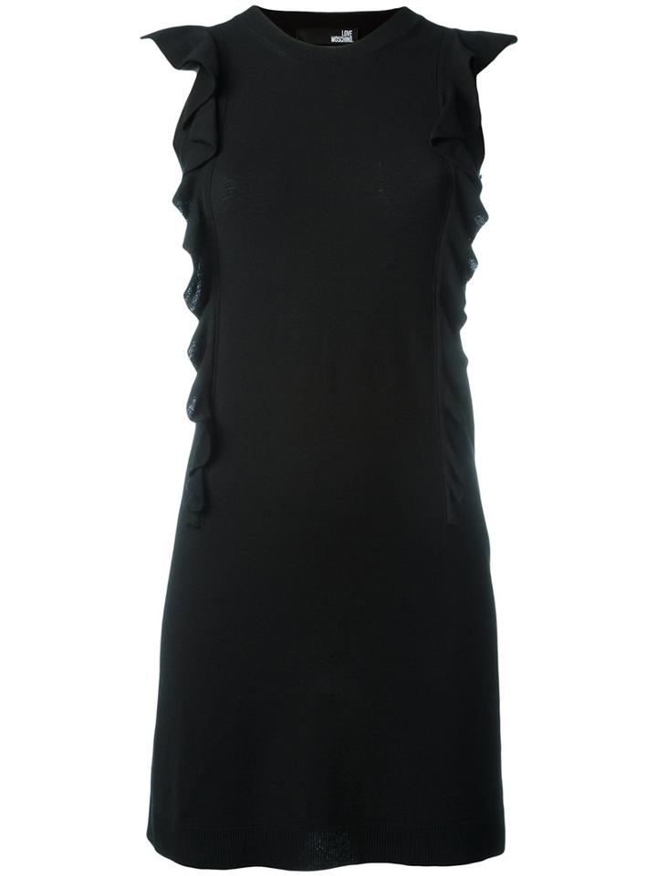 Love Moschino Ruffled Trim Dress, Women's, Size: 42, Black, Viscose/polyester