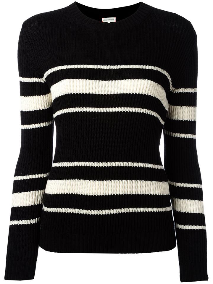 Chinti And Parker Striped Ribbed Jumper, Women's, Size: Small, Black, Silk/cotton