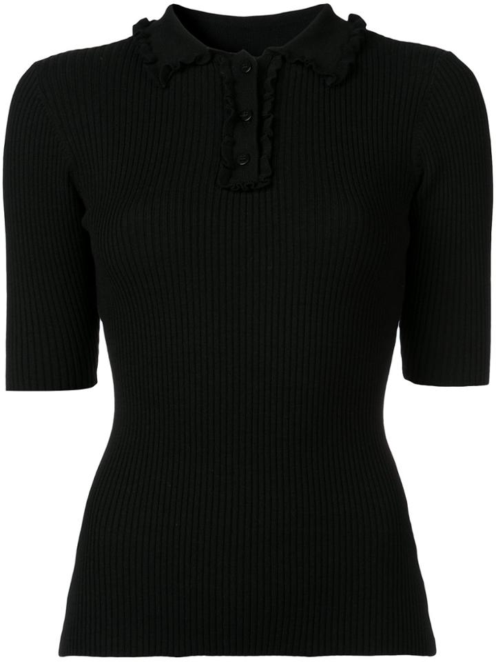 Milly Stretch Knit Polo Top - Black