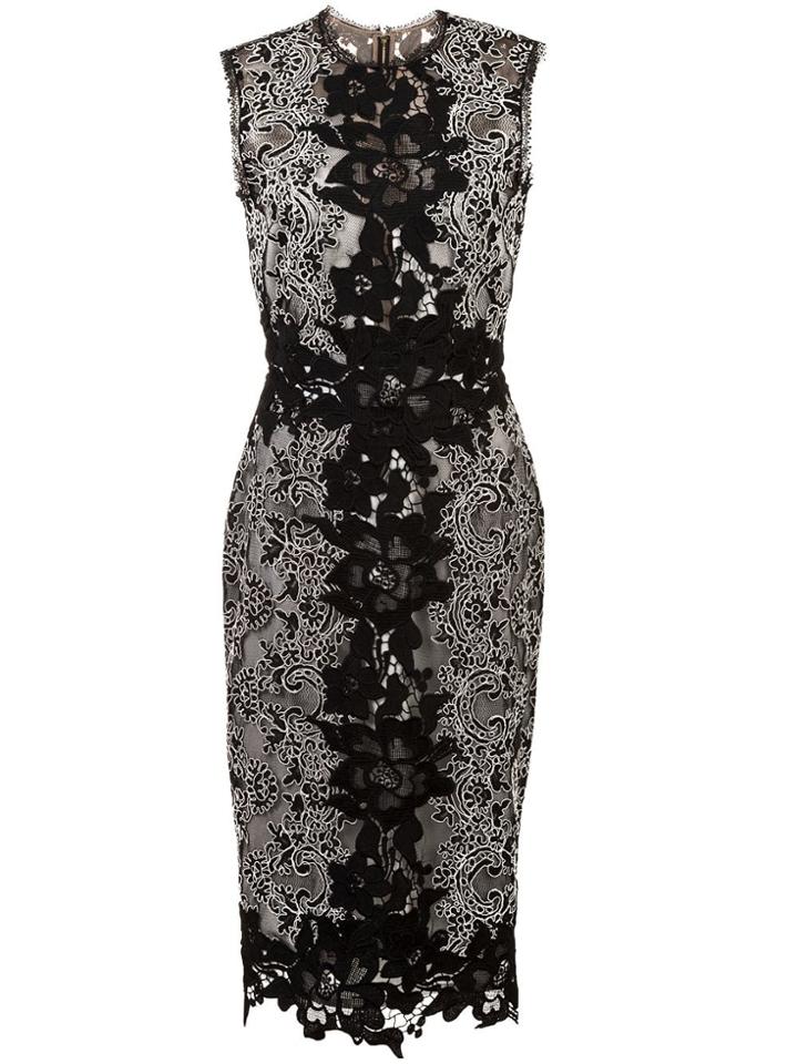 Marchesa Notte Mid Lace Dress - Black