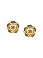 Chanel Vintage Cc Logo Button Clip-on Earrings, Women's, Metallic