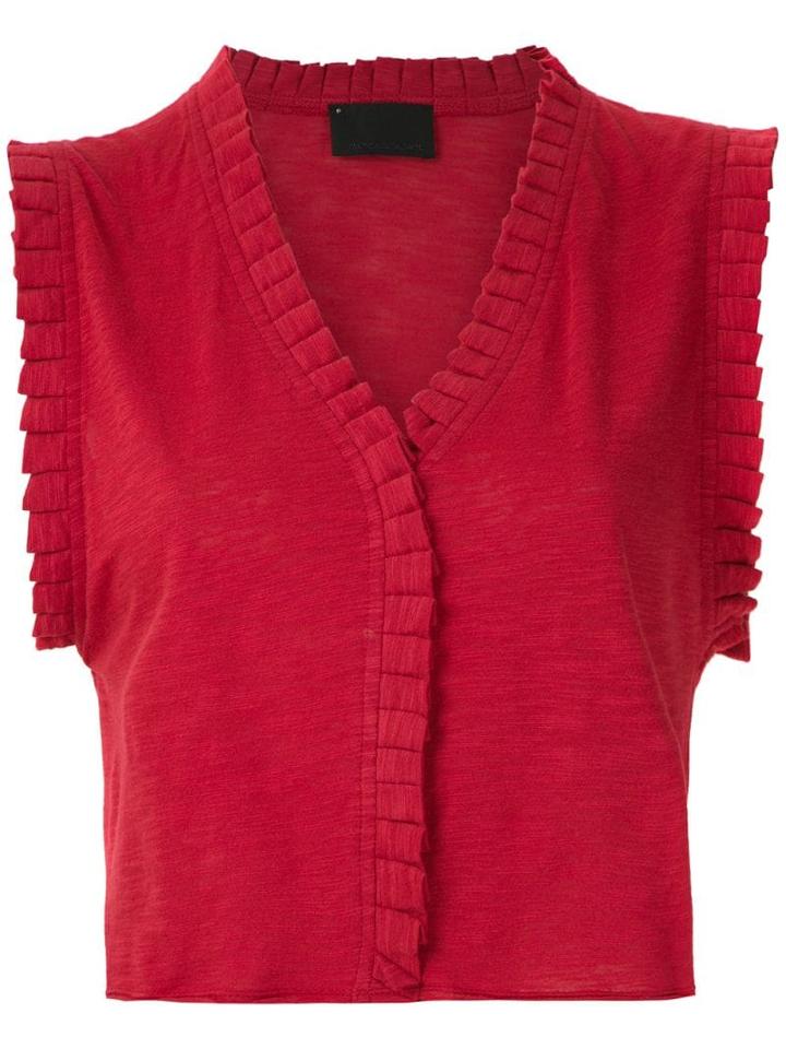 Andrea Bogosian Pleated Trim Poncho Blouse - Red