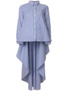 Jovonna Striped Asymmetric Ruffle Shirt - Blue