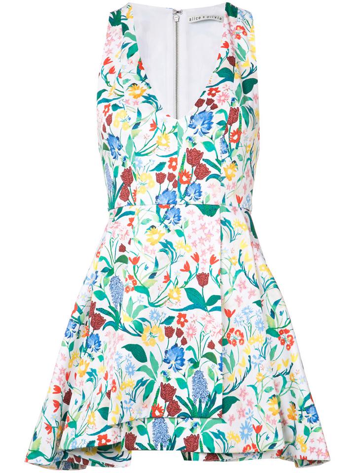 Alice+olivia Floral Print Draped Dress, Women's, Size: 2, White, Cotton/polyester/spandex/elastane