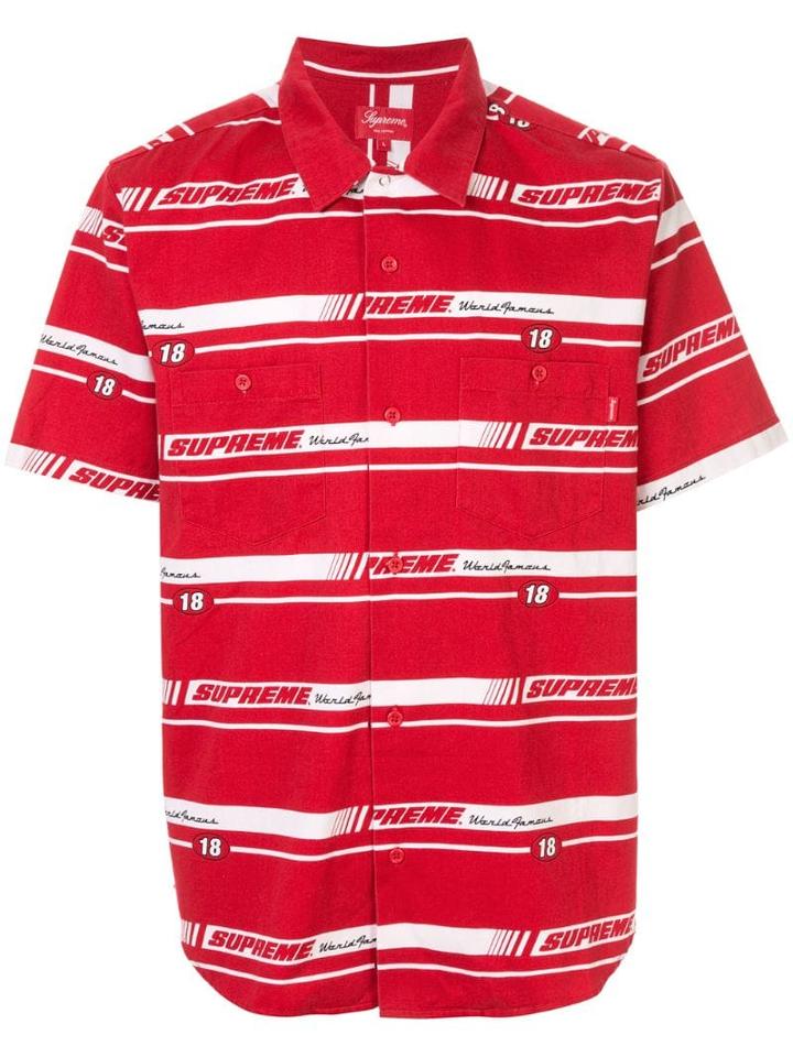 Supreme Striped Racing Work Shirt - Red