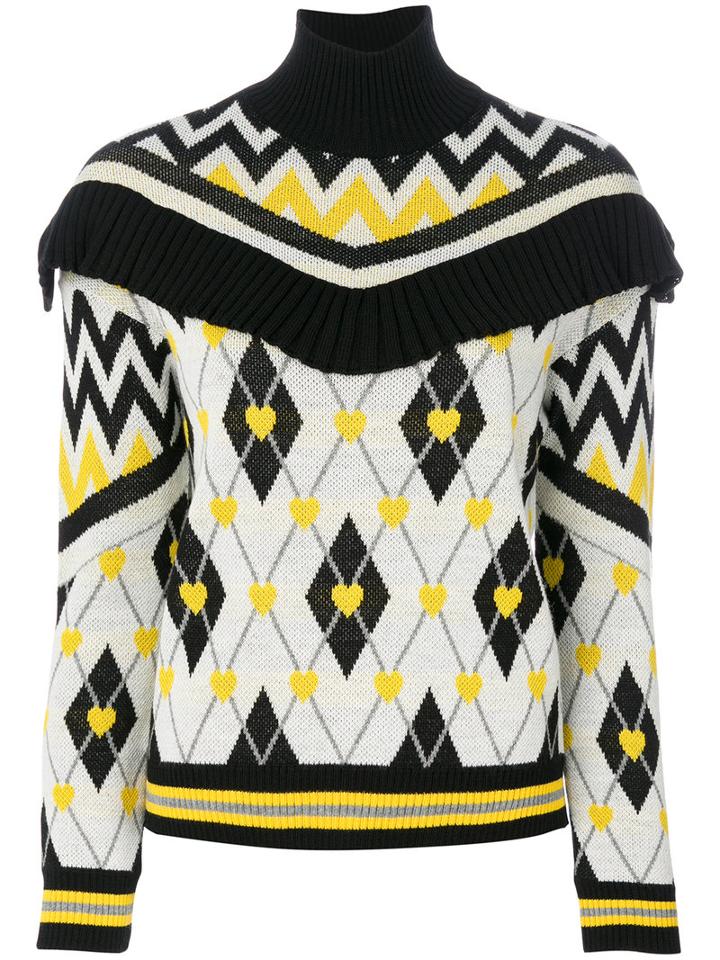 Msgm - Ruffle Argyle Jumper - Women - Acrylic/wool - M, White, Acrylic/wool