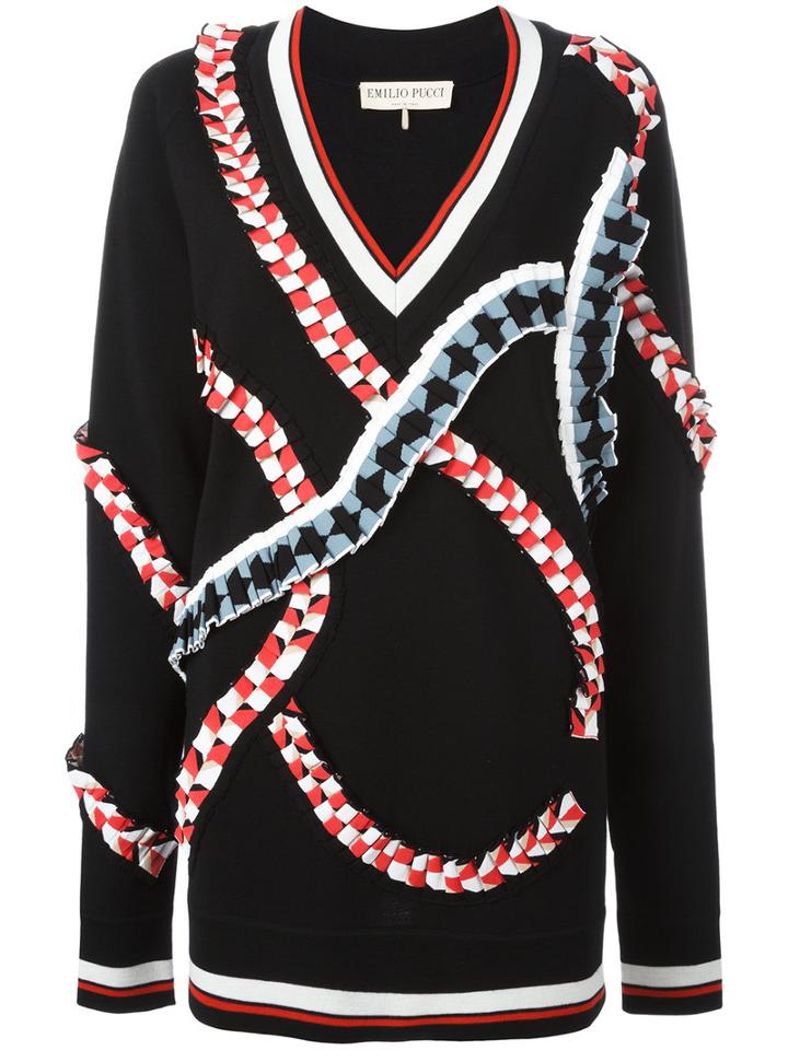 Emilio Pucci V-neck Jumper, Size: Medium, Black, Merino/viscose/polyester