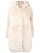 Liska Hooded Panel Fur Coat - Nude & Neutrals