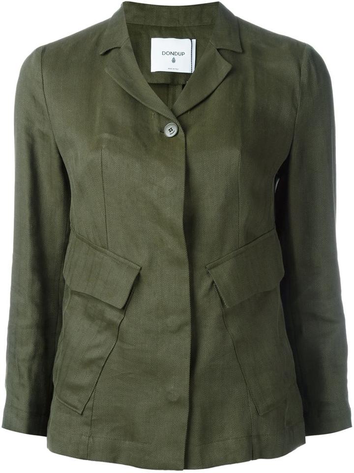 Dondup Flap Pocket Jacket, Women's, Size: 42, Green, Linen/flax/viscose/acetate
