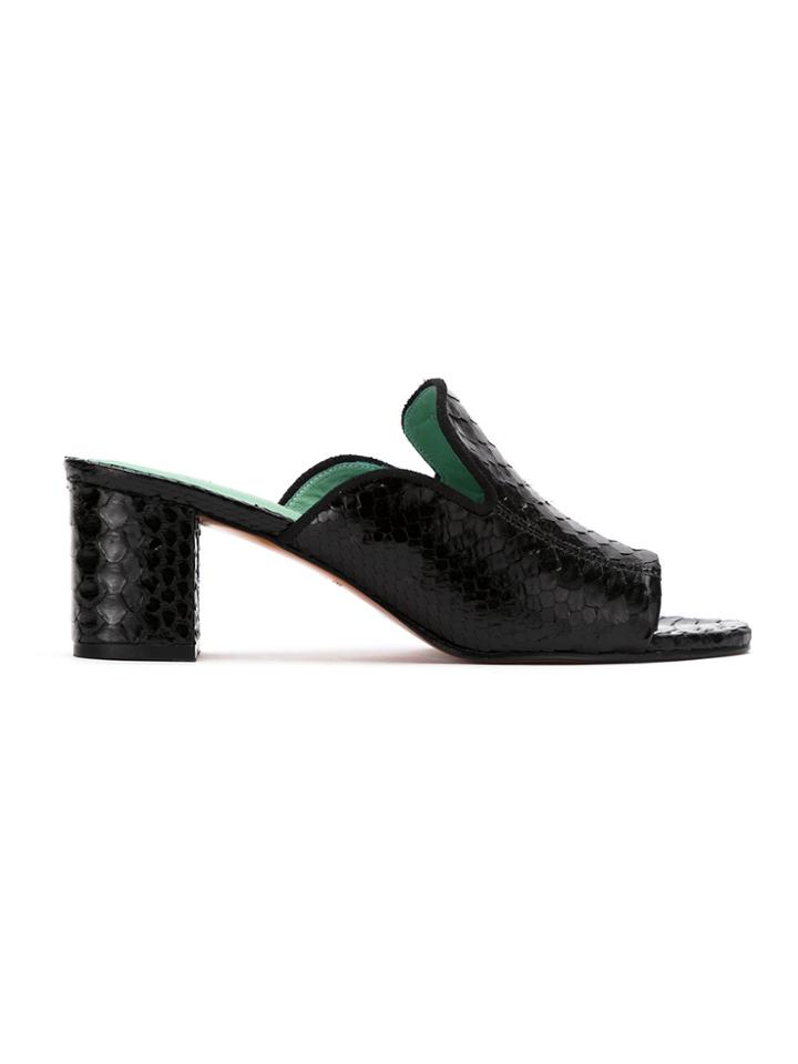 Blue Bird Shoes Python Skin Mules - Black