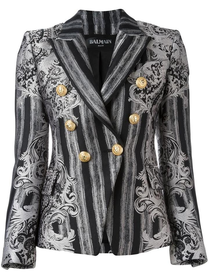 Balmain Double Breasted Blazer, Women's, Size: 40, Grey, Cotton/polyester/viscose