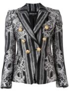Balmain Double Breasted Blazer, Women's, Size: 40, Grey, Cotton/polyester/viscose