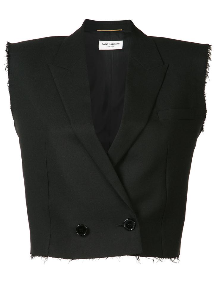 Saint Laurent Cropped Waistcoat, Women's, Size: 38, Black, Silk/mohair/wool