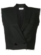 Saint Laurent Cropped Waistcoat, Women's, Size: 38, Black, Silk/mohair/wool