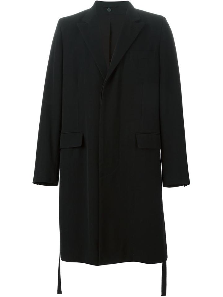 Ann Demeulemeester Ribbon Detail Coat, Men's, Size: Large, Black, Wool/cotton/rayon