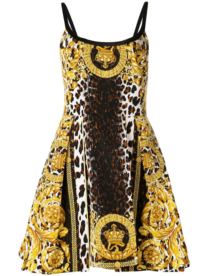 Versace Leopard And Baroque Print Mini Dress - Yellow & Orange