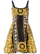 Versace Leopard And Baroque Print Mini Dress - Yellow & Orange