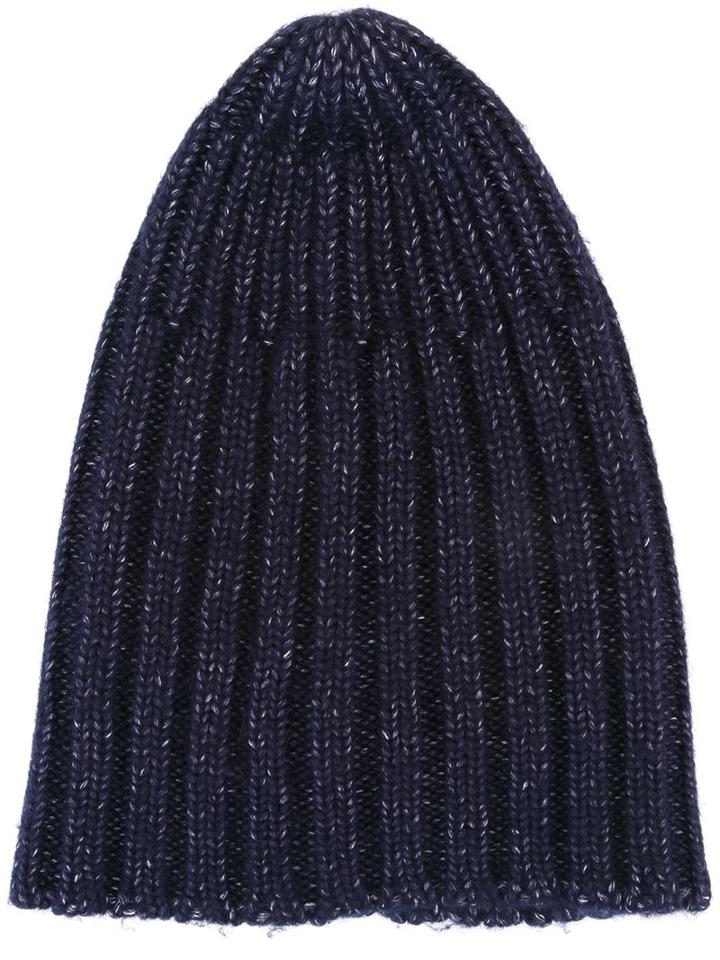 Roberto Collina Ribbed Beanie, Men's, Blue, Silk/merino