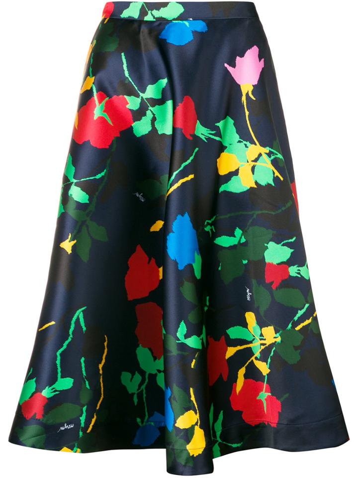 Msgm Floral Print Midi Skirt - Blue