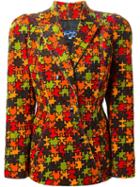 Thierry Mugler Vintage Corduroy Jigsaw Print Blazer, Women's, Size: 42, Yellow/orange