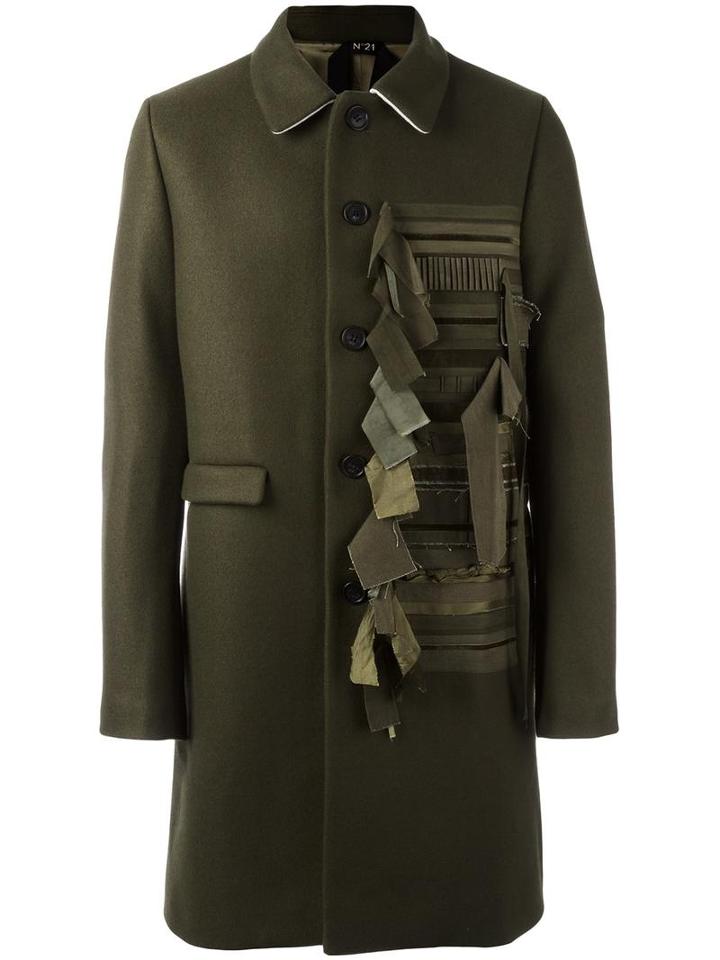 No21 Contrast Panel Buttoned Coat, Men's, Size: 50, Green, Virgin Wool/polyamide/viscose