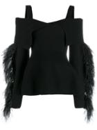 Antonino Valenti Feather Cold-shoulder Peplum Top - Black