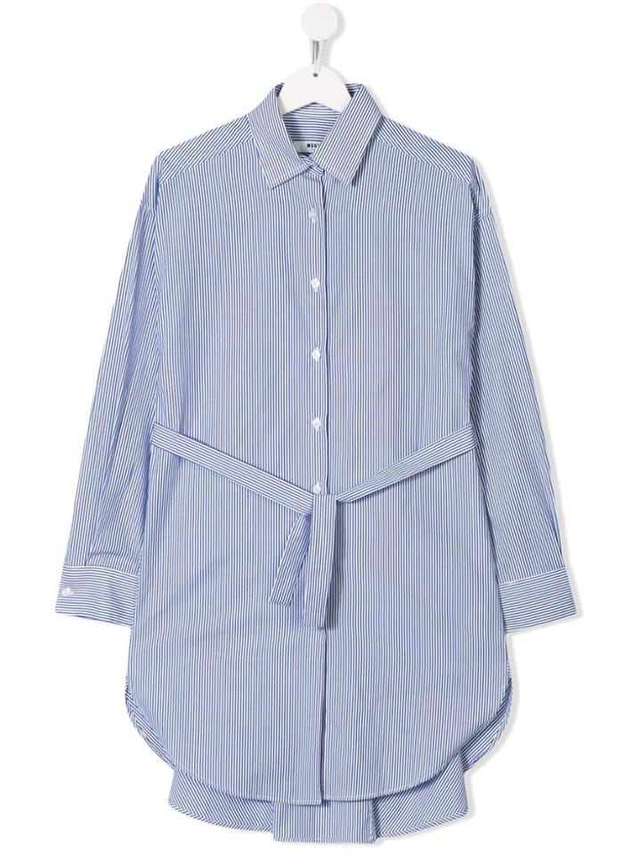 Msgm Kids Teen Striped Tied Shirt - Blue