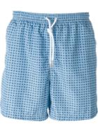 Kiton Square Print Swim Shorts, Men's, Size: 54, Blue, Polyester