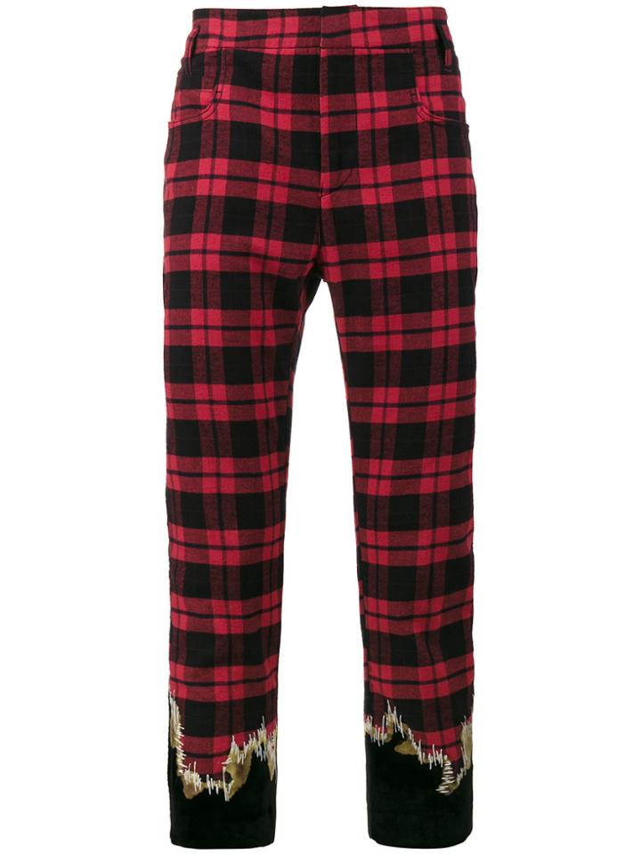 Haider Ackermann Embroidered Cotton Checked Trousers