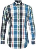 Thom Browne Long Sleeve Button Down Shirt In Large Red, Grey And Navy