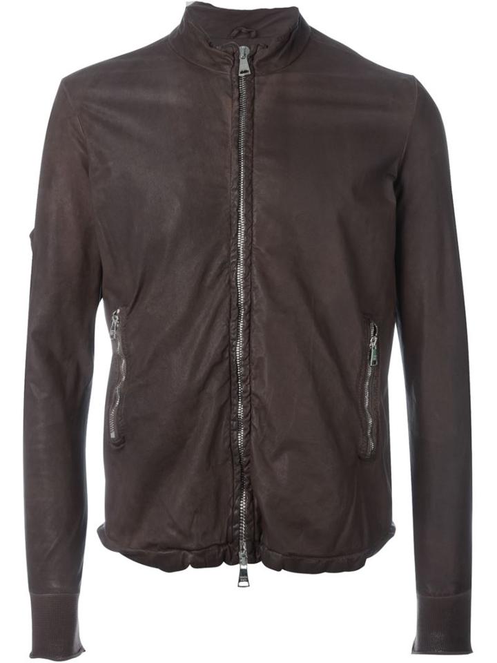 Giorgio Brato Zip Jacket, Men's, Size: 50, Brown, Leather/cotton/nylon