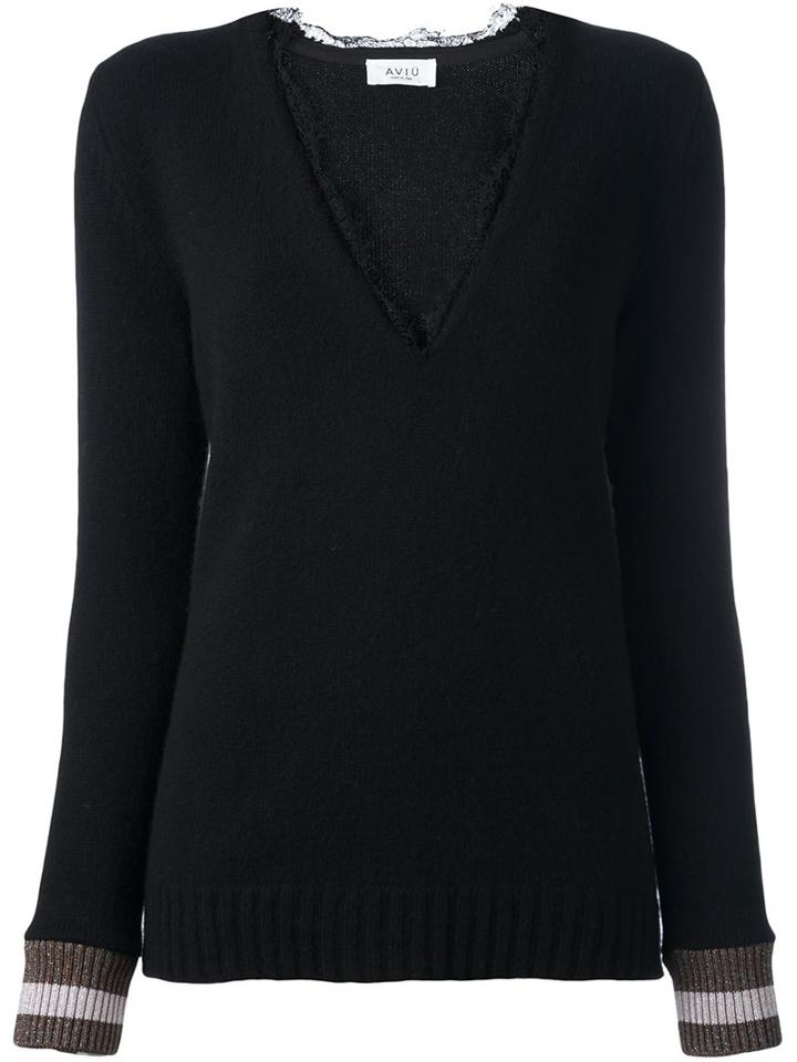 Aviù Lace Trim Jumper, Women's, Size: 44, Black, Polyamide/polyester/spandex/elastane/cashmere