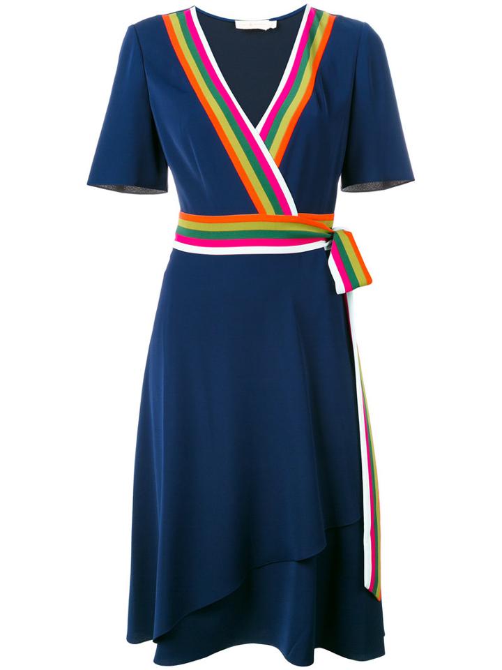 Tory Burch Striped Trim Dress, Women's, Size: 6, Blue, Polyester