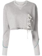 Facetasm Lace Trim Cropped Sweater - Grey