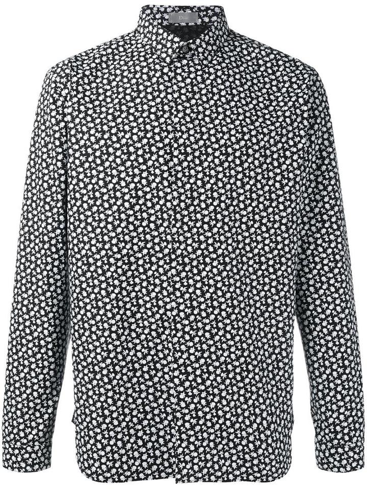 Dior Homme Floral Print Shirt, Men's, Size: 39, Black, Cotton