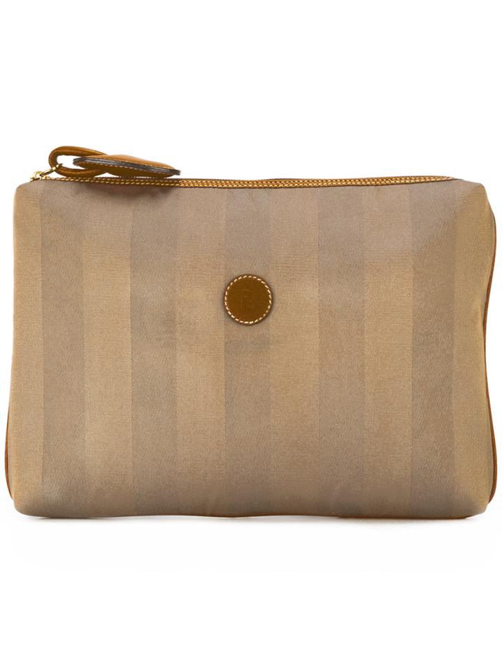Fendi Vintage Striped Logo Plaque Clutch - Brown