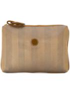Fendi Vintage Striped Logo Plaque Clutch - Brown