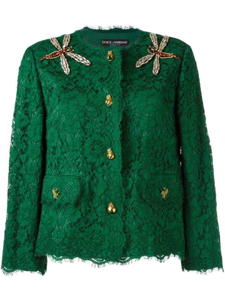 Dolce & Gabbana Embellished Lace Jacket, Women's, Size: 40, Green, Cotton/viscose/polyamide/acetate
