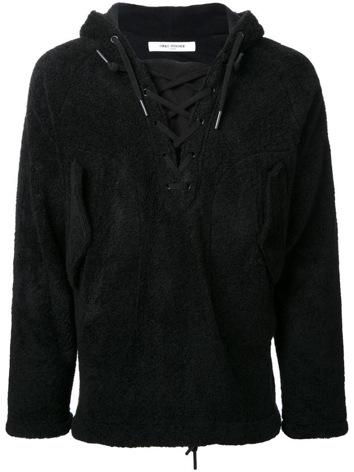 Ones Stroke Lace-up Hoodie, Men's, Size: Small, Black, Acrylic/cotton