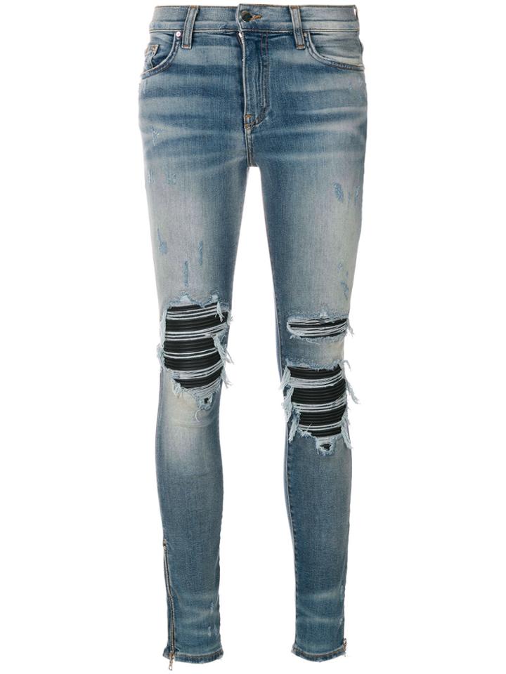 Amiri Biker Panel Distressed Skinny Jeans - Blue